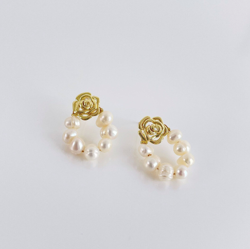 Shore Pearl Rose Flower Earrings