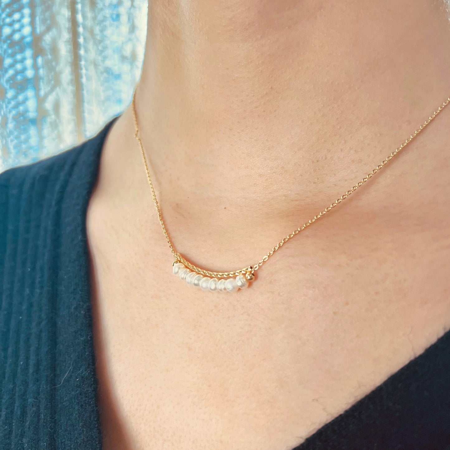 14K GOLD | Vintage Natural Freshwater Pearl Bar Necklace