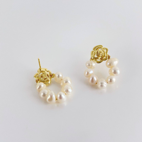 Shore Pearl Rose Flower Earrings