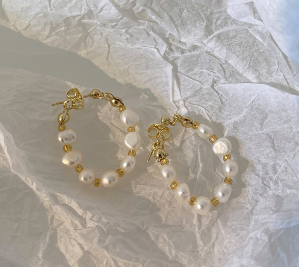 18K GOLD | French Style Baroque Pearl Earrings