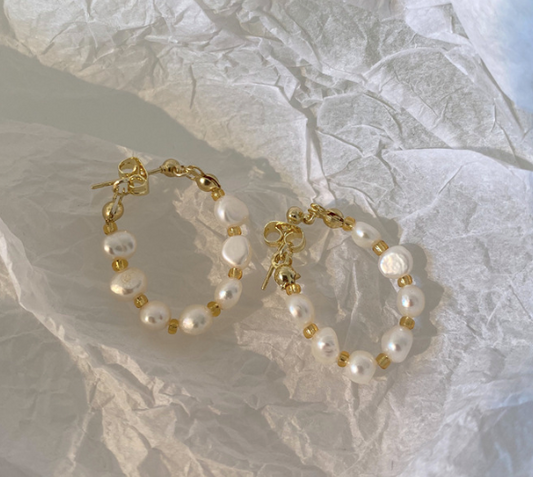 18K GOLD | French Style Baroque Pearl Earrings