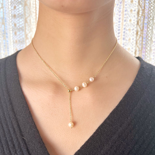 18K GOLD | Natural Freshwater Pearl Pull Necklace